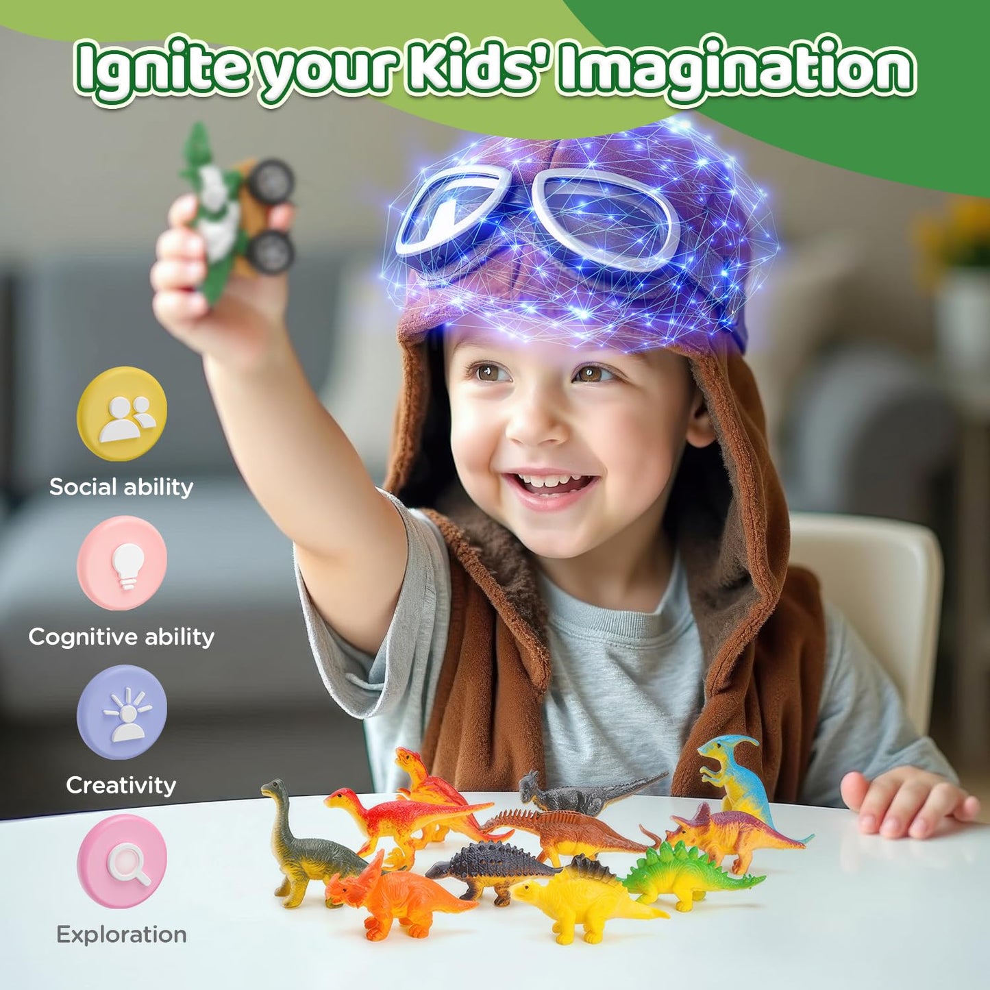 Dinosaur Toys For Kids 3-5, Interactive Set Of Dino Toys, Dinosaur Toys For Boys Girls, Dino Egg Amusement Park With Dinosaur Fi