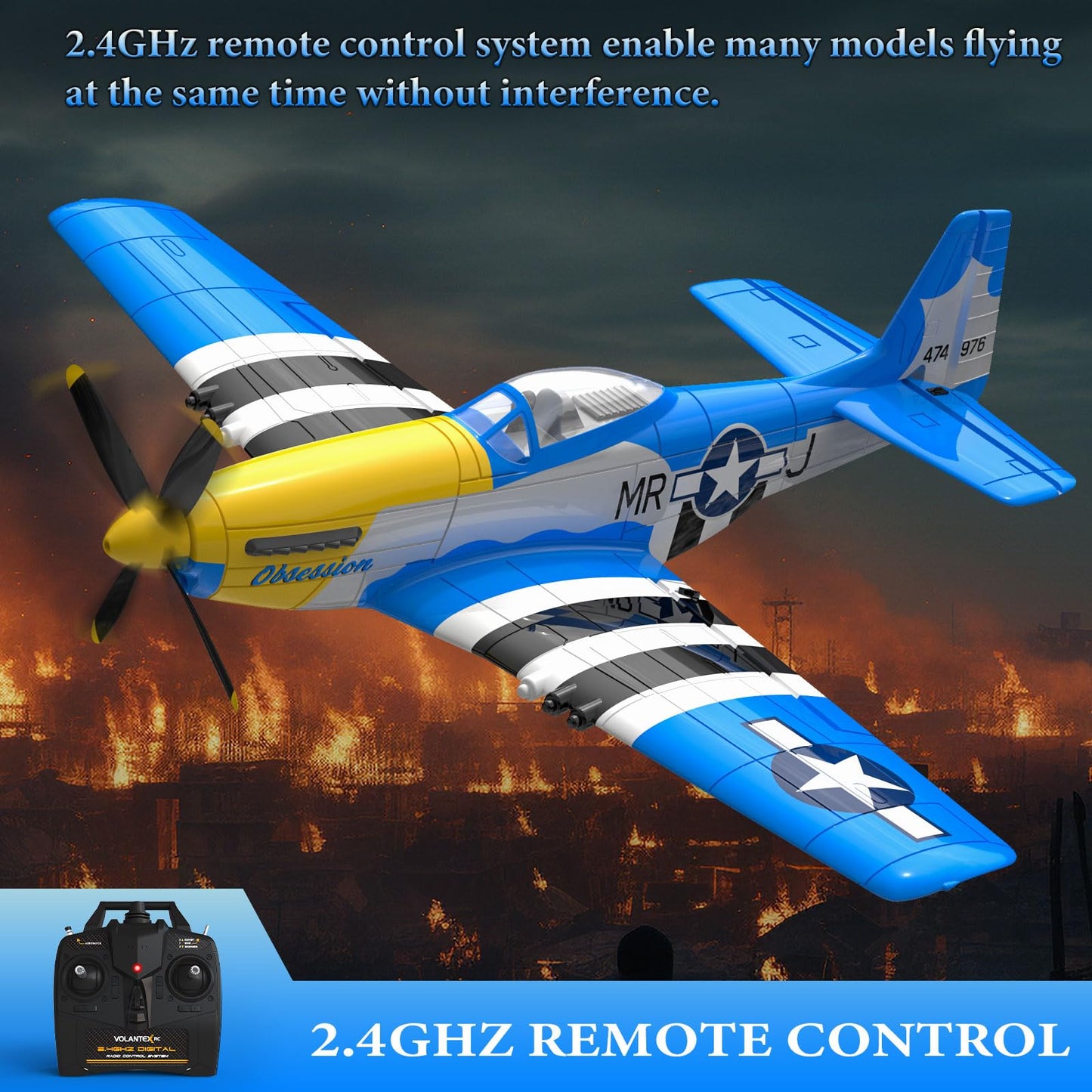 Gluiseur Rc Plane 4 Channel Remote Control Airplanes, 4-Ch Rc Airplane Ready To Fly P51 Mustang Radio Controlled Aircraft For Be