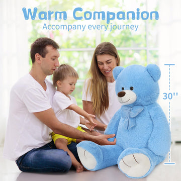 Morismos Giant Teddy Bear 4 Ft Stuffed Animal For Girlfriend,Cuddly Stuffed Big Blue Bear Plush Toy For Valentines,47 Inches Big Stuffed Animal Bear Xmas Baby Shower For Boyfriend,Wife,Children