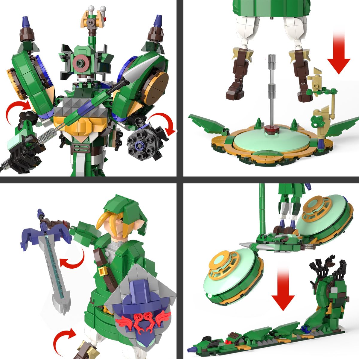TOY PLAYER 3 in 1 BOTW Building Set - Transforms to Link, Battle Robot, Glider Bike, 850PCS, Small, Plastic