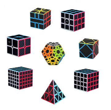 Ahyuan Speed Cube Set 8 In 1 Magic Cube Bundle 2X2 3X3 4X4 5X5 Cube Pyramid Triangle Cube Bundle Sq1 Skew Ivy Megaminx Cube Sturdy Carbon Fiber Puzzles Cube Toys For Kids & Adults (Style C)
