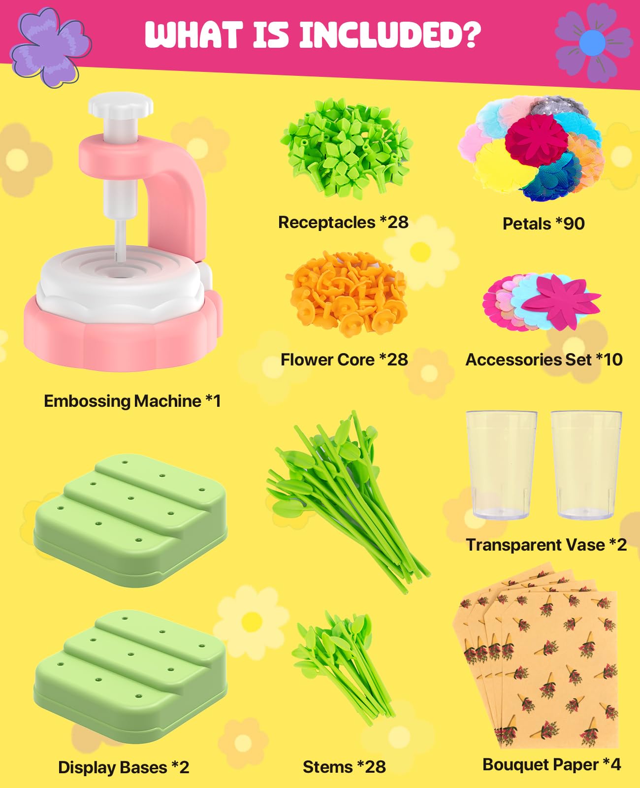 WKYCOE Fabric Flower Bouquets Craft Kit, DIY Arts and Crafts for Kids 4 5 6 7 8 9 Year Toddler Girl - Flowers Market Toy Educati