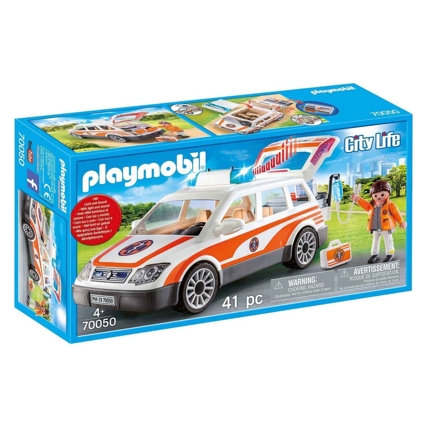 Playmobil Emergency Car with Siren - Multicoloured, Plastic, 9 x 18.7 x 34.8 cm, Model 70050