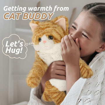 Cuckool Orange Tabby Cat Stuffed Animal - Microwavable Heating Pad for Cramps & Stress Relief, Lavender Scented Plush Toy for Kids & Women