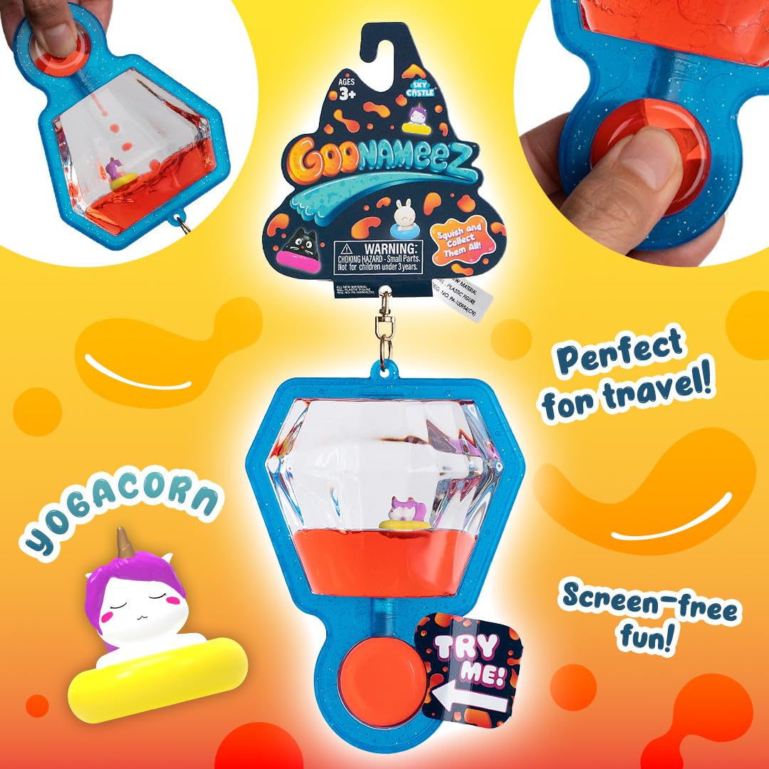 Goonameez Hand-Held Sensory Fidget Toy With Floating Characters Mesmerizing Water Mix, Collect All 6 Unique Shapes For Squishy F