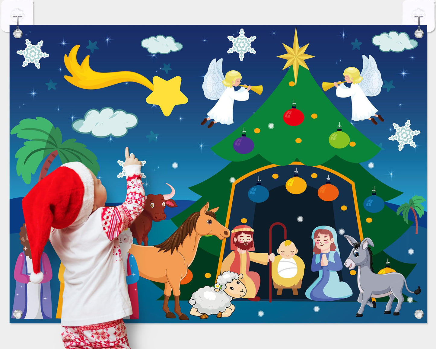 Yexiya Christmas Nativity Scene Felt Story Board Set for Toddlers Children, 3.4 Feet Nativity Crafts for Kids Preschool Sunday S