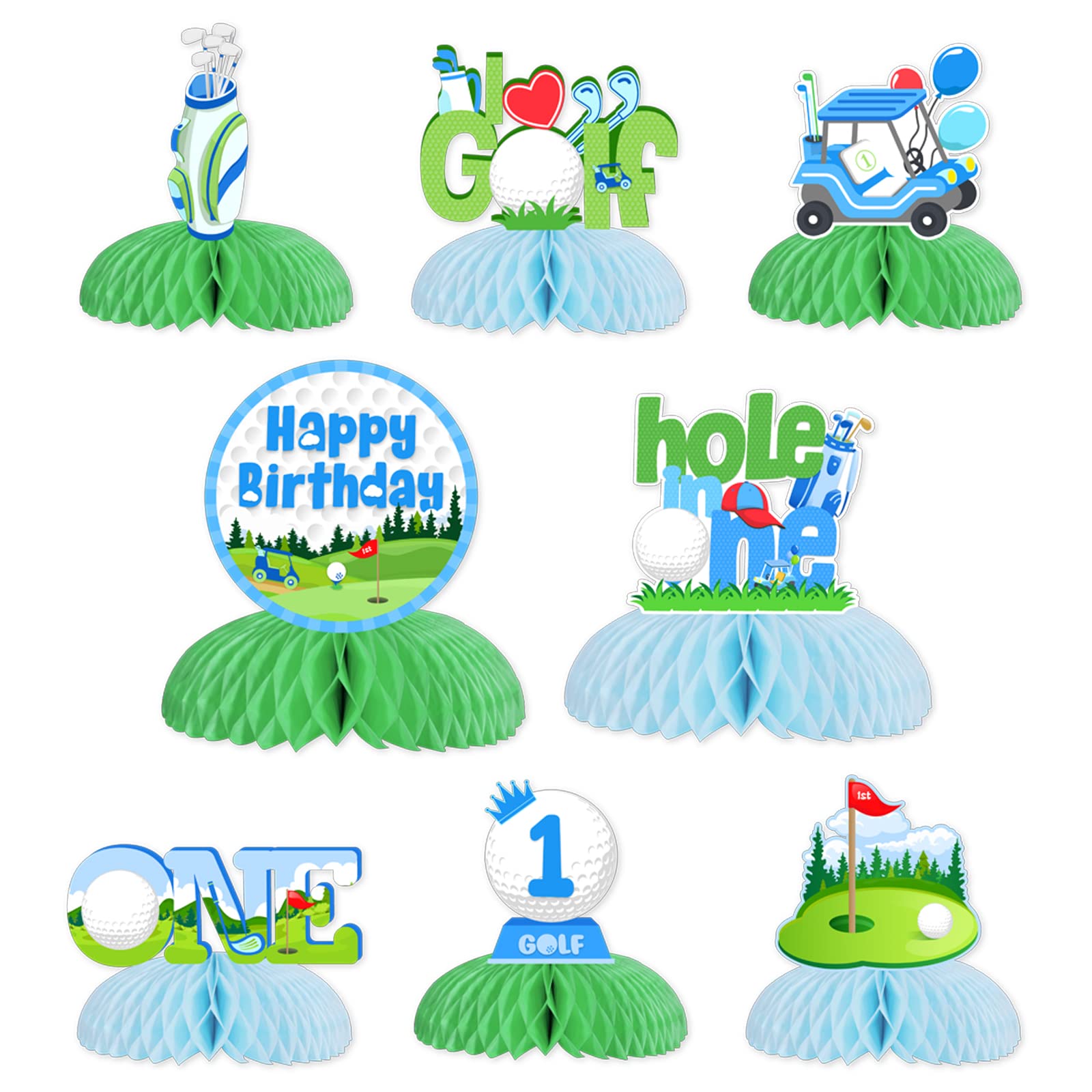 Fangleland 8 Pack Golf Honeycomb Centerpieces Golf 1st Birthday Party Decorations, Hole in One First Birthday Party Supplies for