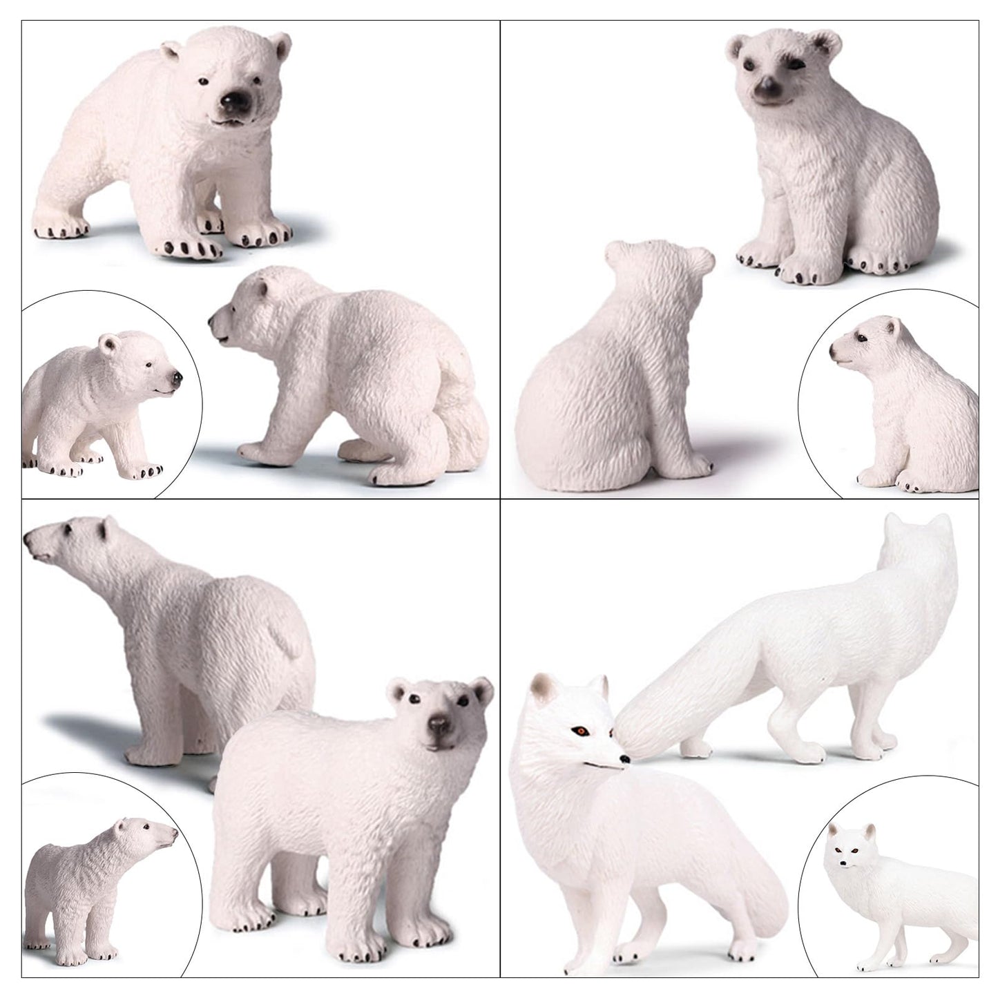 Eoivsh 4Pcs Polar Animal Toys, Realistic Arctic Animals Figurines Set With Polar Bears & Arctic Fox, Plastic Winter Animal Figures For Cake Topper Birthday Gift Party Favor