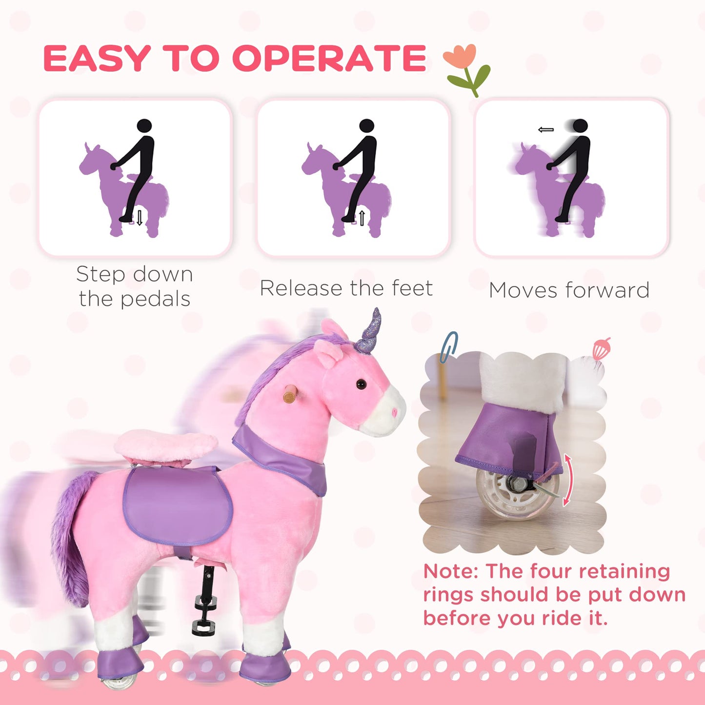 Qaba Ride On Real Walking Unicorn With Sparkly Horn, Soft Plush Ride On Rocking Horse Bearing 176Lbs, Imaginative Interactive To