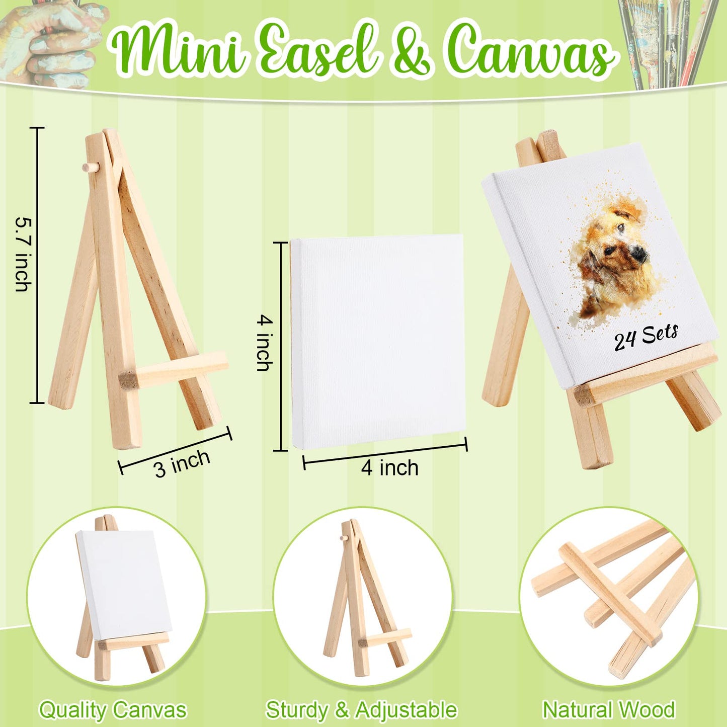 Zubebe Mini Watercolor Paint Sets 12 Colors Watercolor 3 x 3 Painting Canvas Panel Wooden Easel Set Stretched Canvas Easel Pai