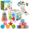 5 In 1 Montessori Toys For Babies 0-3-6-12 Months, Soft Baby Teething Toys, Sensory Bin Toy, Stacking Building Blocks & Rings For Infants,Developmental Toys For Toddler,Gift For Baby 12-18 Months
