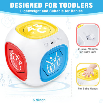 Toys For 1+ Year Old Boy Girl, Bilingual Learning Cube With Music & Light, Early Learning Musical Baby Toys 12-18 Month, Educational Toy For Toddler Age 1-2, Christmas Birthday Gifts For Kids Aged 1+