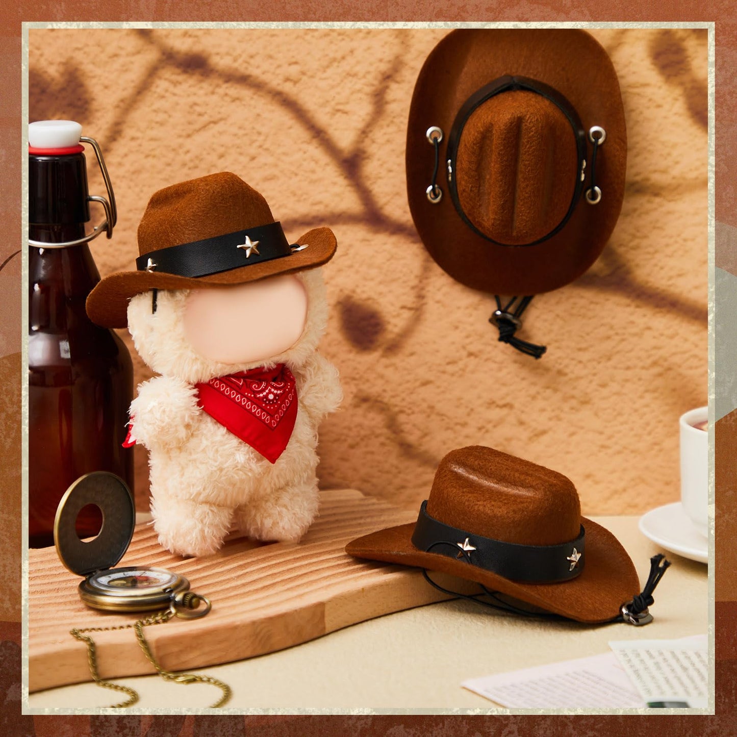 Shyyween 2 Pcs 17cm Doll Cowboy Costume Accessories Mini Western Cowboy Hat with Bandana Scarf Outfit Set Accessories for Birthday Christmas Anniversary Collectors' Gift  Doll Not Included