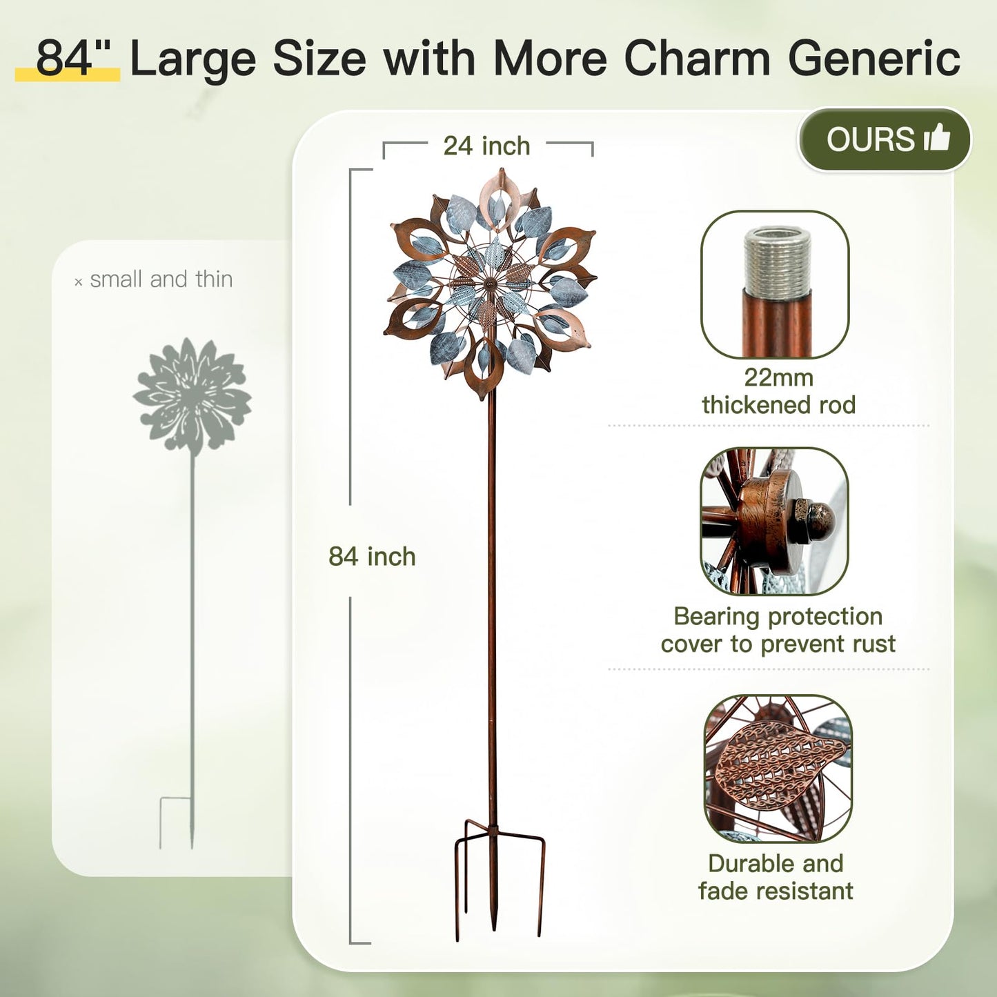 Lariander Wind Spinners Outdoor For Yard And Garden, Metal Large Wind Spinner & Sculptures 84 Inch, Garden Spinner Windmills For