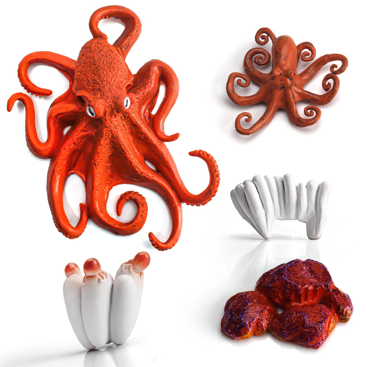 Fantarea Realistic 4 PCS Sea Marine Animal Figures Ocean Creatures Action Models Life Cycle Octopus Figure Cake Toppers Party Fa