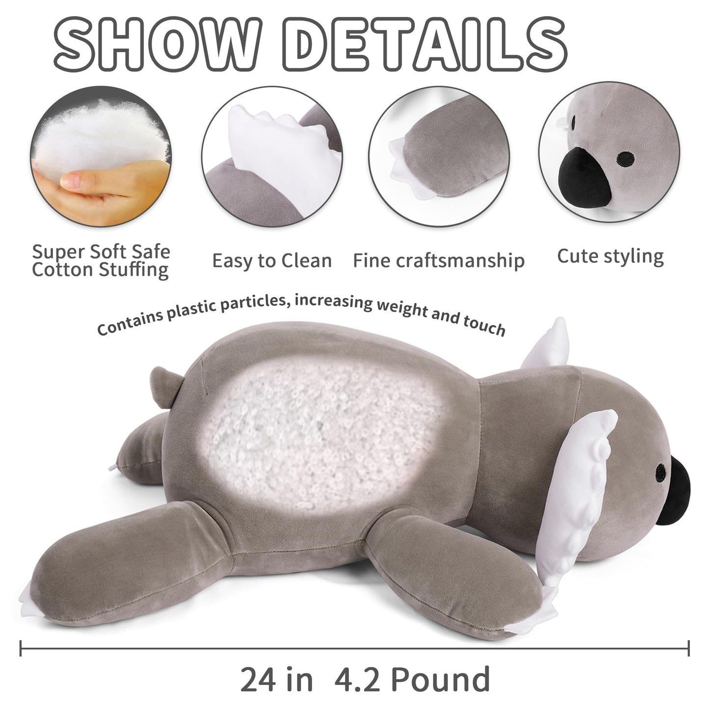 Webingo Weighted Stuffed Animals, 24'' Weighted Koala Plush Toy 4.2 Lb Soft Koala Stuffed Animal Pillow Cute Giant Plushie Gifts
