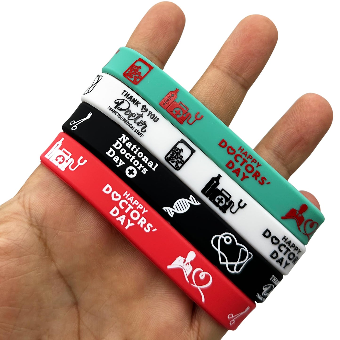 Fshanee 24Pcs Thanks Doctor Rubber Bracelets Happy Doctors Party Favors Doctor Party Supplies Silicone Wristbands National Docto