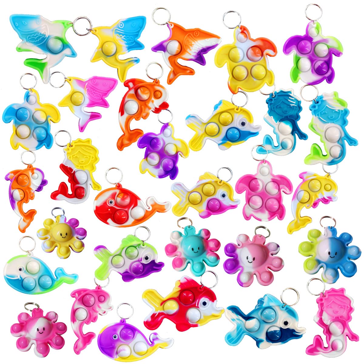 PSDFH Mini Ocean Assorted Fidget Toys - 100 Packs Shark, Turtle, Dolphin, Octopus, Mermaid, Whale - Perfect for Kids, Classroom Gifts, Party Favors