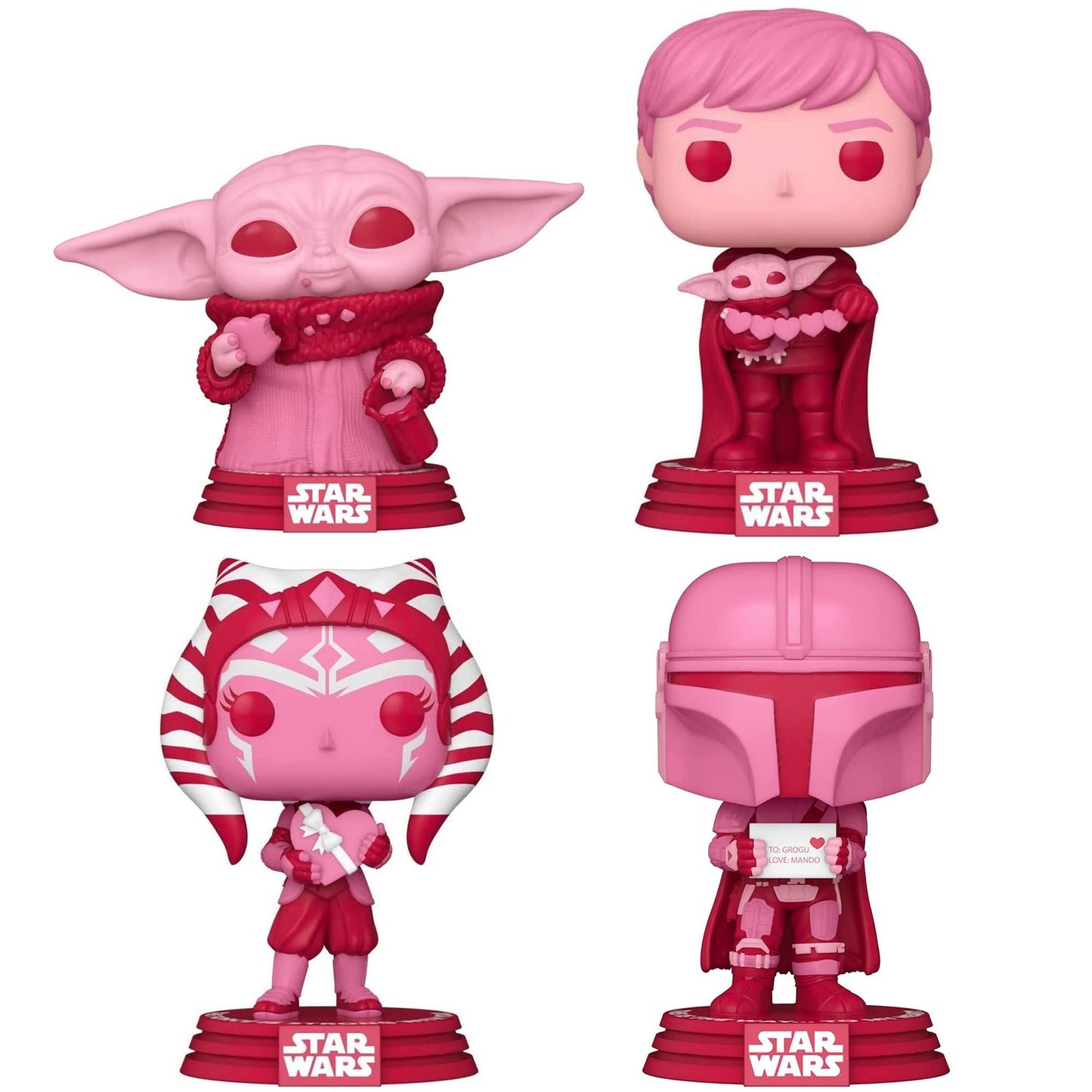 Funko Pop Valentines Star Wars Collectors Set - Luke & Grogu, Mandalorian, Ahsoka, Grogu, Figures Stand 3.75' Tall, Each Figure Comes Individually Packaged