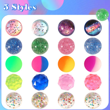 Ayfjovs 20 Pieces 5 Styles Bouncy Balls, 32Mm Rubber Balls, Small Bouncy Balls For Kids Party Favors, Prizes, Easter Goodie Bags Stuffers, Birthday Party