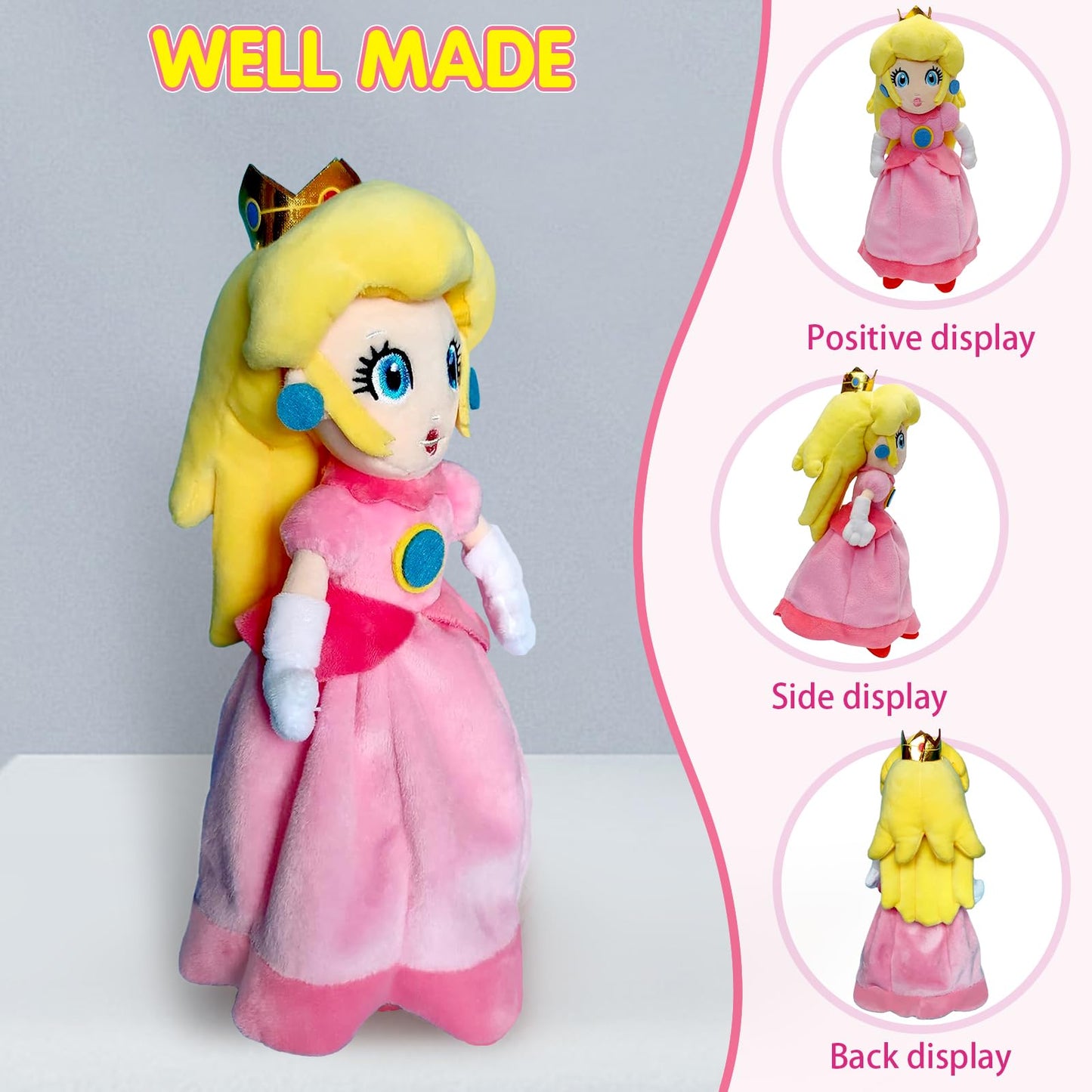 Princess Peach Plush Toy - 11 Inch Soft Princess Peach Doll, Plush Toy Stuffed Character Collection, Gift For Kids Girls Movie Fans