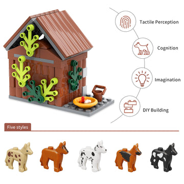 Pipart Farm Animals Dog House Building Blocks Set, Moc Animal Kennel Toy Set For Kids, Girls And Boys Ages 8+ (109 Pieces)