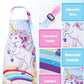 Wernnsai Unicorn Aprons For Girls - Rainbow Apron For Kids Paint Art Smock Waterproof Cooking Baking Painting Gardening Artist Chef Apron For Kids Age 6-10 Years