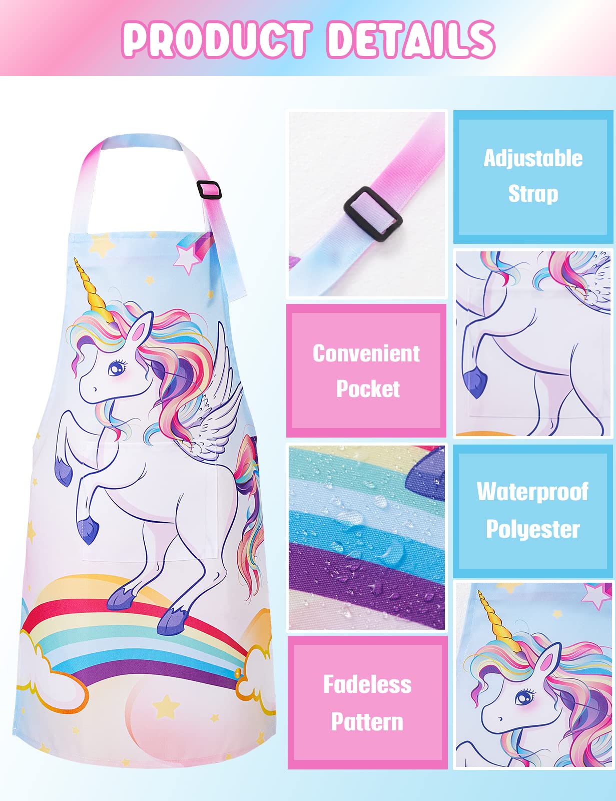 Wernnsai Unicorn Aprons For Girls - Rainbow Apron For Kids Paint Art Smock Waterproof Cooking Baking Painting Gardening Artist Chef Apron For Kids Age 6-10 Years