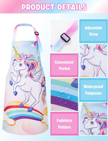 Wernnsai Unicorn Aprons For Girls - Rainbow Apron For Kids Paint Art Smock Waterproof Cooking Baking Painting Gardening Artist Chef Apron For Kids Age 6-10 Years
