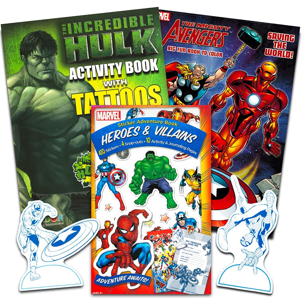 Marvel Avengers Coloring Book Super Set with Stickers (3 Jumbo Books - Over 300 Stickers Total Featuring Captain America, Thor, 