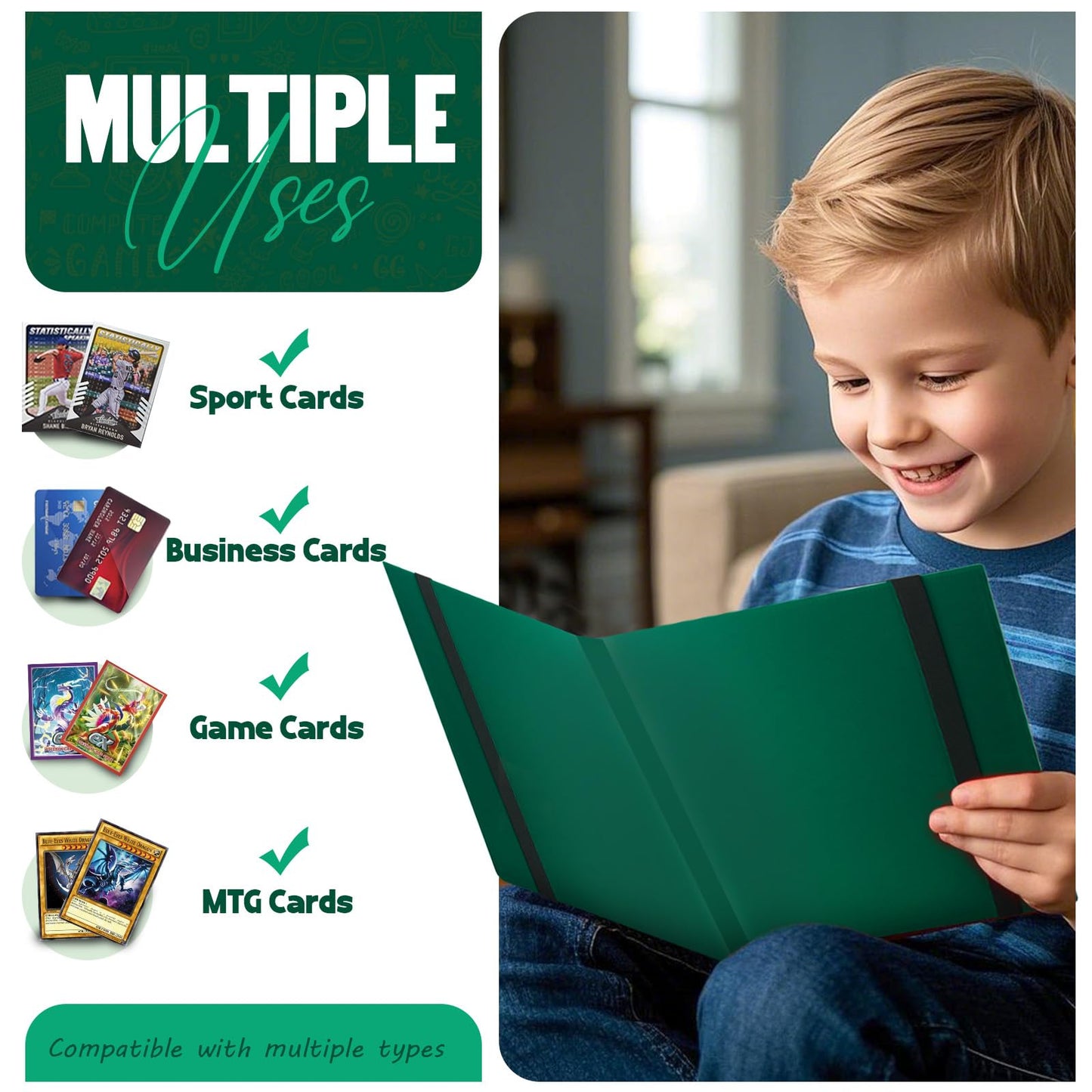 Card Binder 9-Pockets Trading Card Binder 20 Pages  360 Card Capacity Collection Binder  Card Folder for MTG  TCG  Game Cards & Sports Cards (Green)