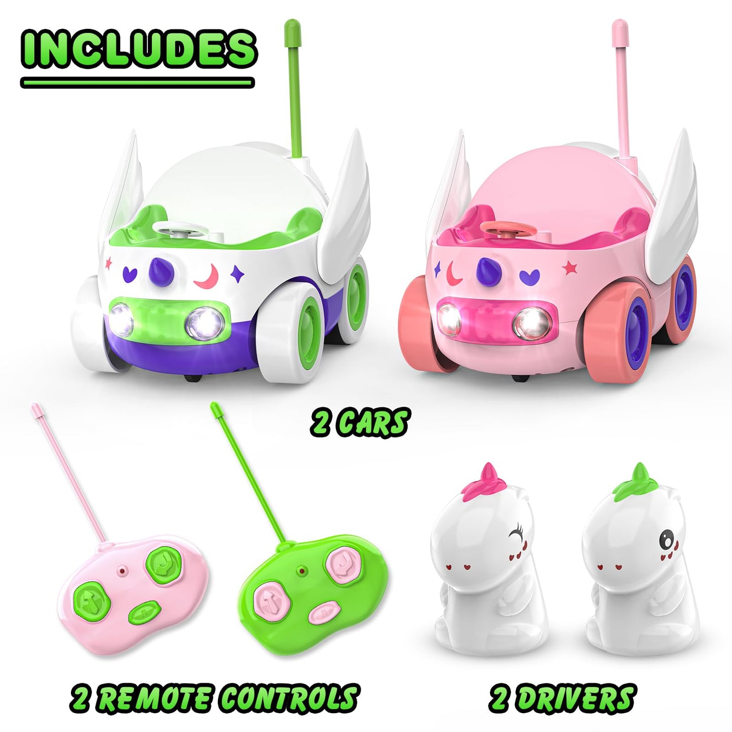 Kroyedfuw 2 Pack Unicorn Remote Control Car For Toddler, Unicorns Gifts For Girls And Boys, Car Toys For Kids With Led Lights An