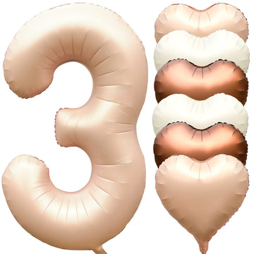 Jonhamwelbor 40 Inch Light Brown Number 3 Balloon Caramel Large Big Jumbo Giant Foil Helium Mylar Number Three Balloon With Hear