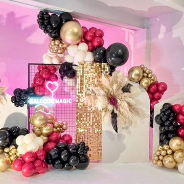 Balloon Arch Garland Kit, Double Stuffed Metallic Chrome Hot Pink And Gold Black White Sand Fuchsia Latex Party Balloons For Gir