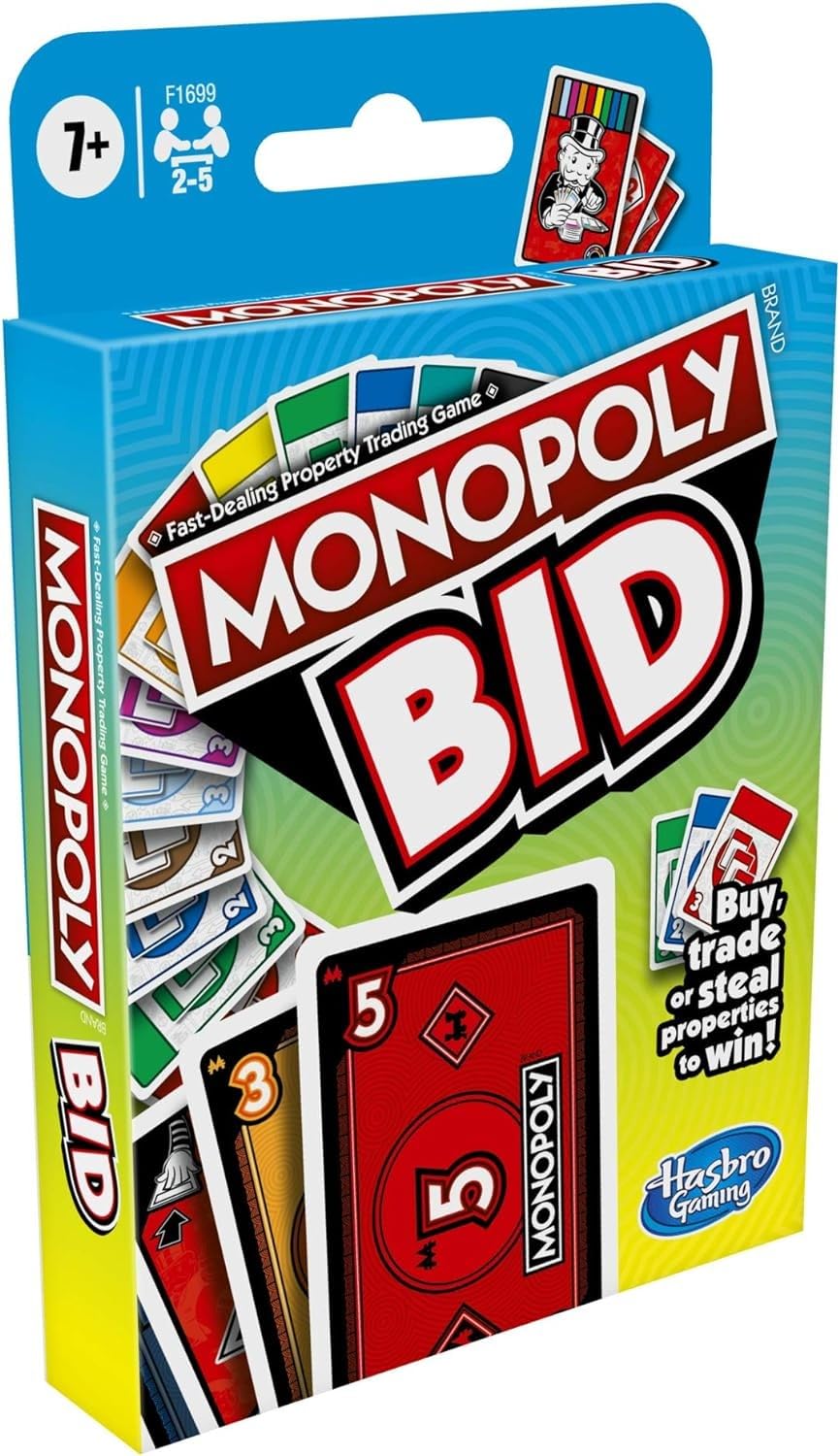 Monopoly Bid Game - Quick-Playing Card Game for 4 Players, Ages 7+, Multicolor, Model F1699100