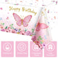 Butterfly Happy Birthday Tablecloth, Butterfly Party Decoration Rectangular Watercolor Butterfly Table Cover Spring Themed Plast