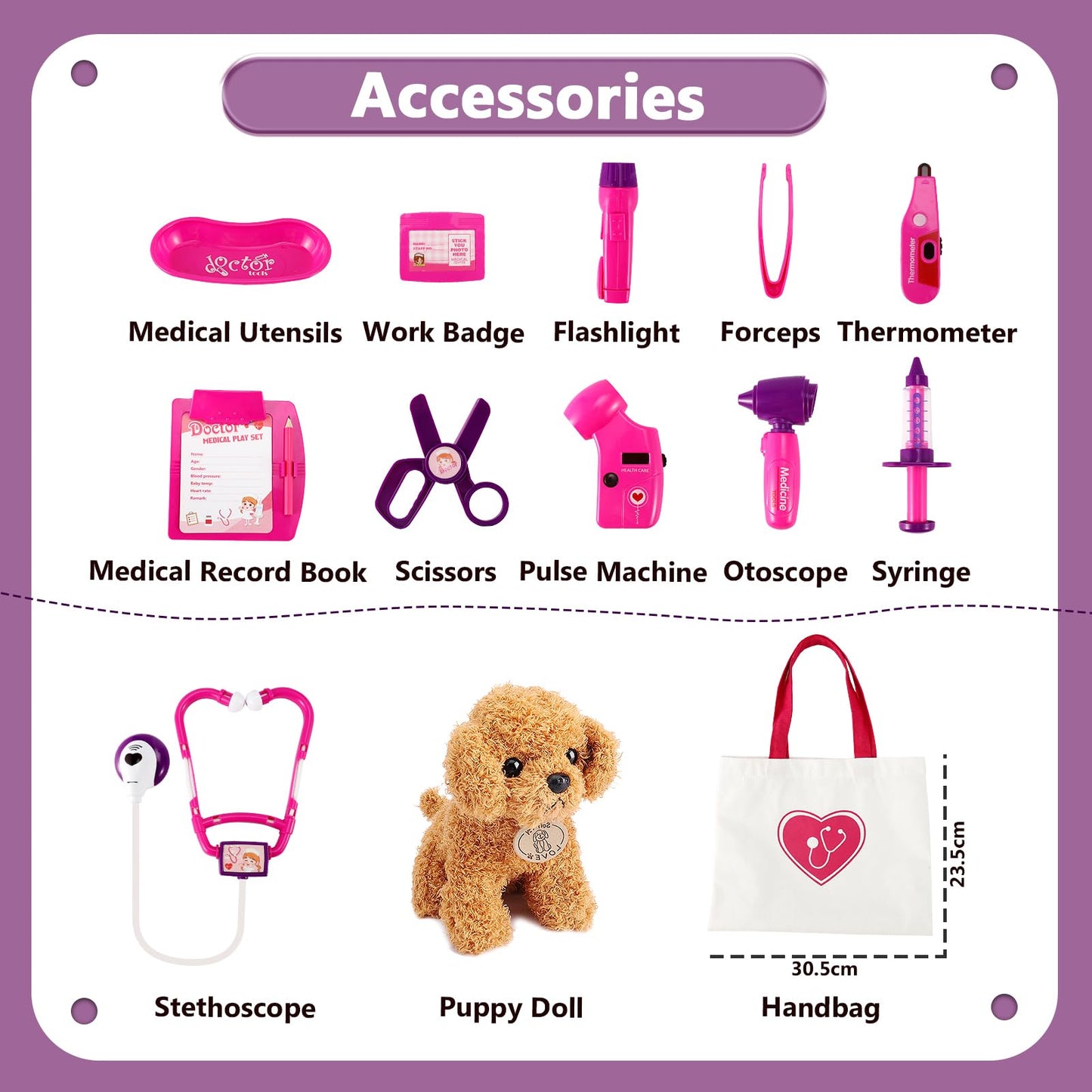 HERSITY Vet Toys Girls Doctor Kit for Kids, Veterinary Pretend Play Puppy Plush Dog Grooming Toy Medical Set Gifts for Toddlers