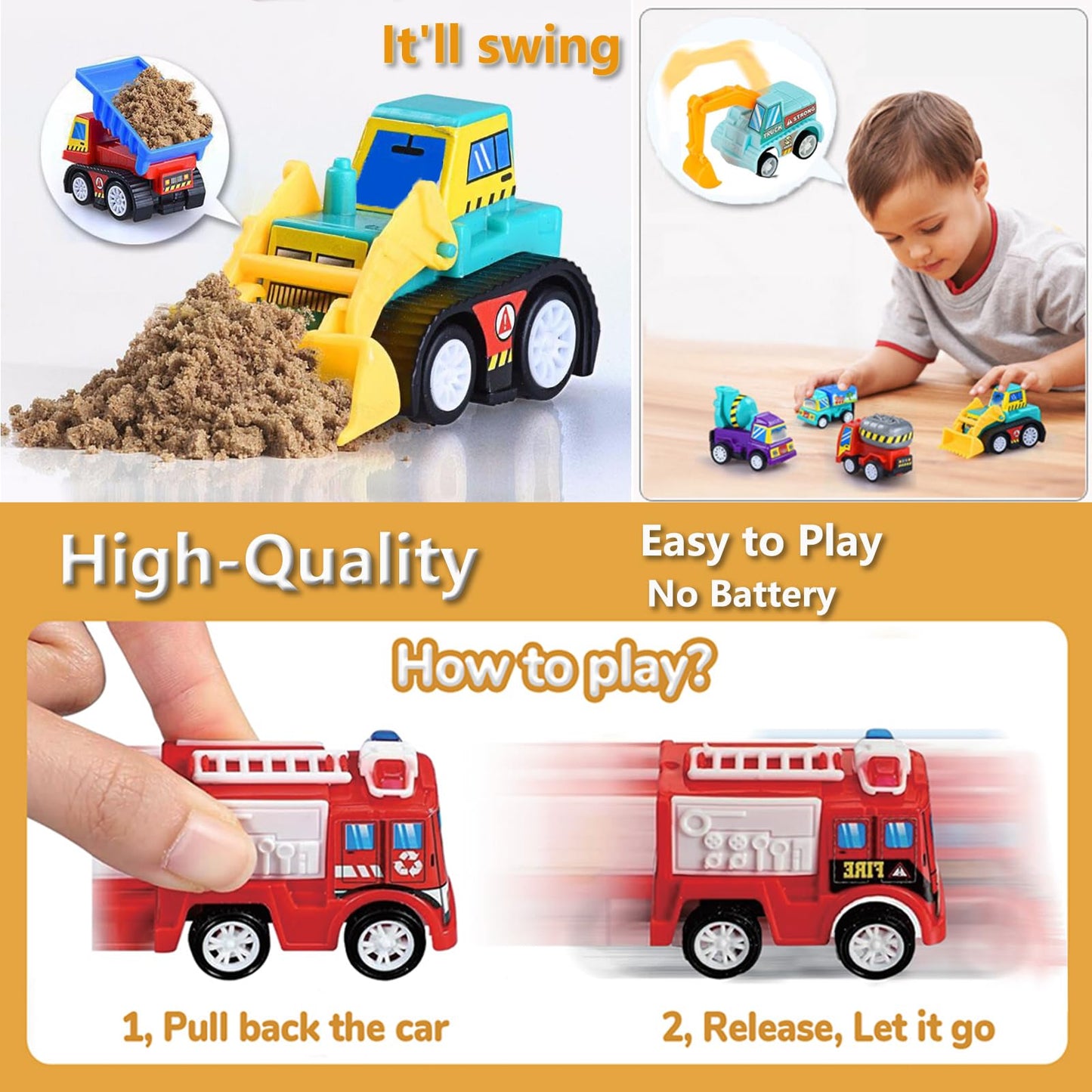 Atiger 18 Pcs Easter Egg Fillers With Toys Inside, Easter Basket Stuffers Filled Pull Back Engineering Vehicles Plastic Eggs Par