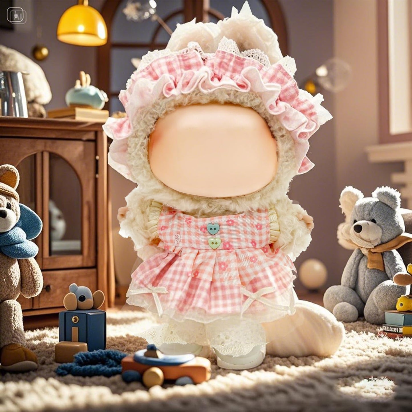 Eayaele Clothes for Labubu - 4PC Set with Shoes for 6.7 Inches Doll  enhanced Outfit with Accessories  Stylish Clothes for Labubu (NO Doll)(Pink Plaid)