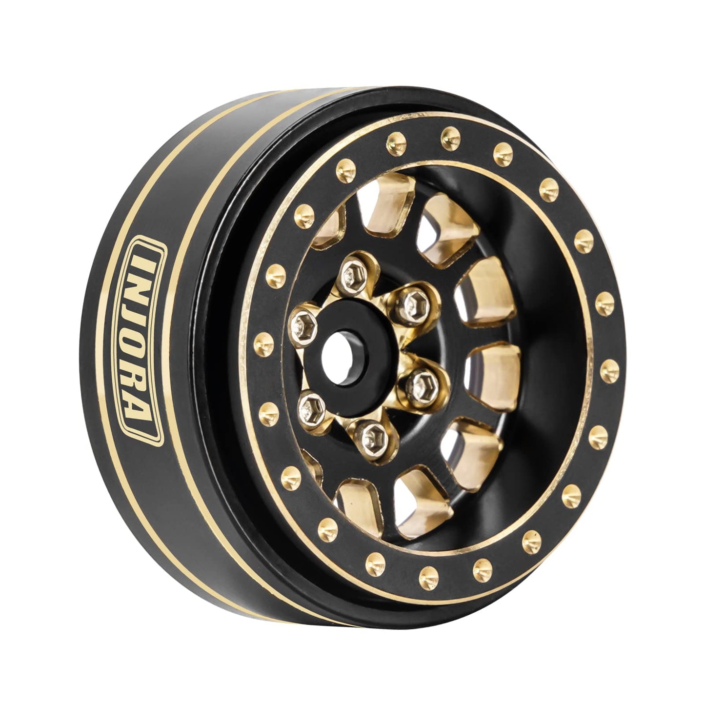INJORA 1.0 Plus Brass Beadlock Wheel Rims 4PCS 12-Spoke Wheels for TRX4M SCX24 FCX24 1/24 1/18 RC Crawler,42g/pcs(Black&Gold)