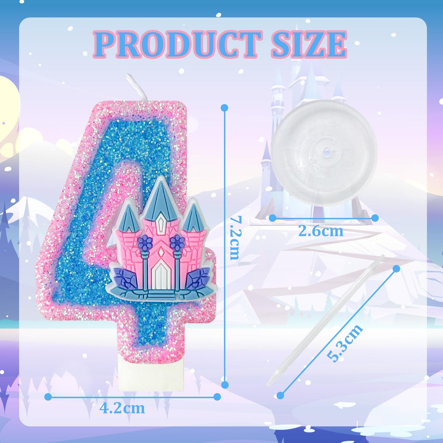 Zlongron Number 4 Candle, Birthday Candles, Suitable for Frozen Castle Theme Birthday, Party and Other Event Decorations, Suitab