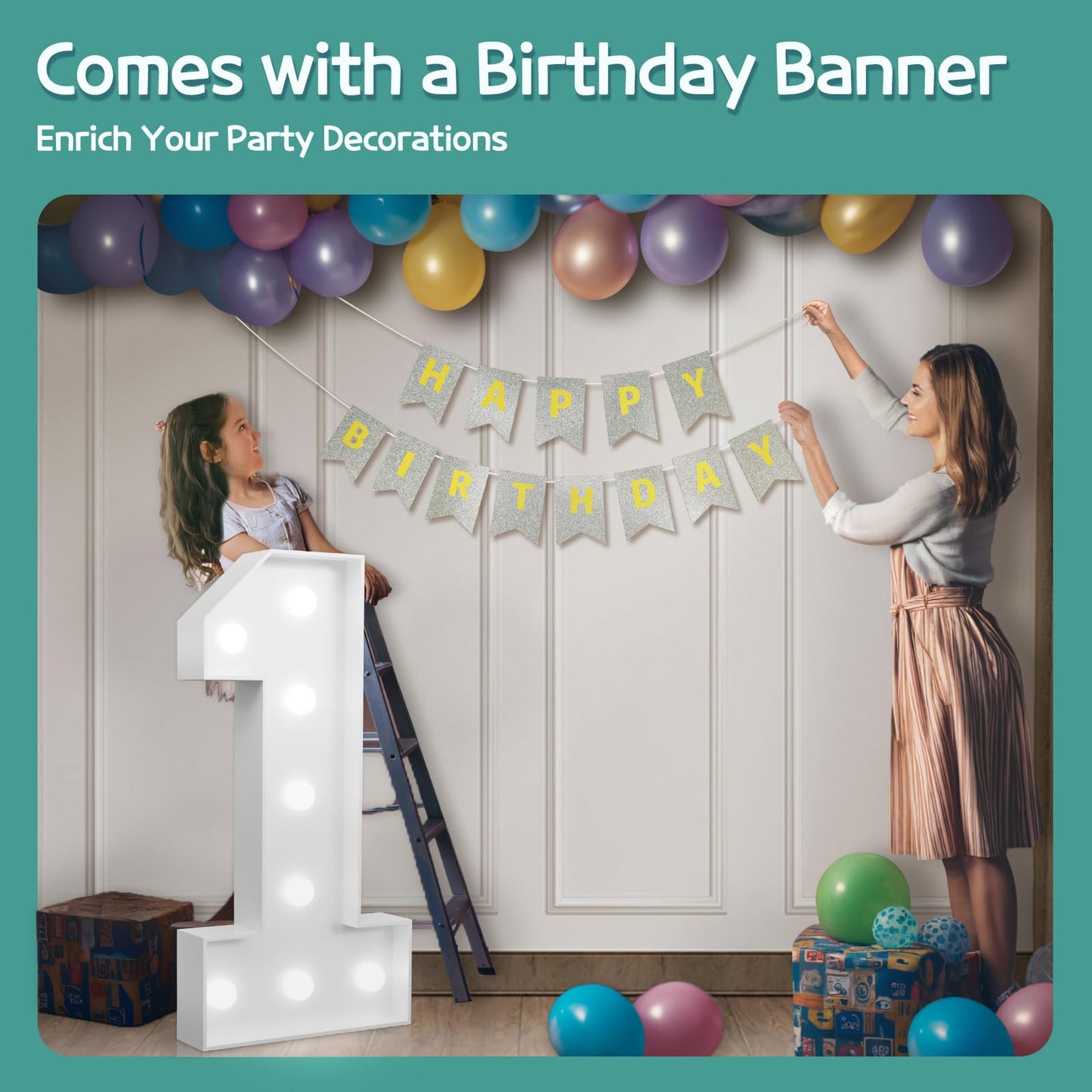 imprsv Marquee Numbers Large 3ft Light Up Number 1st Birthday Decoration for Boy Girl - White Cardboard Party Backdrop