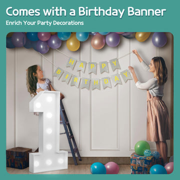 imprsv Marquee Numbers Large 3ft Light Up Number 1st Birthday Decoration for Boy Girl - White Cardboard Party Backdrop