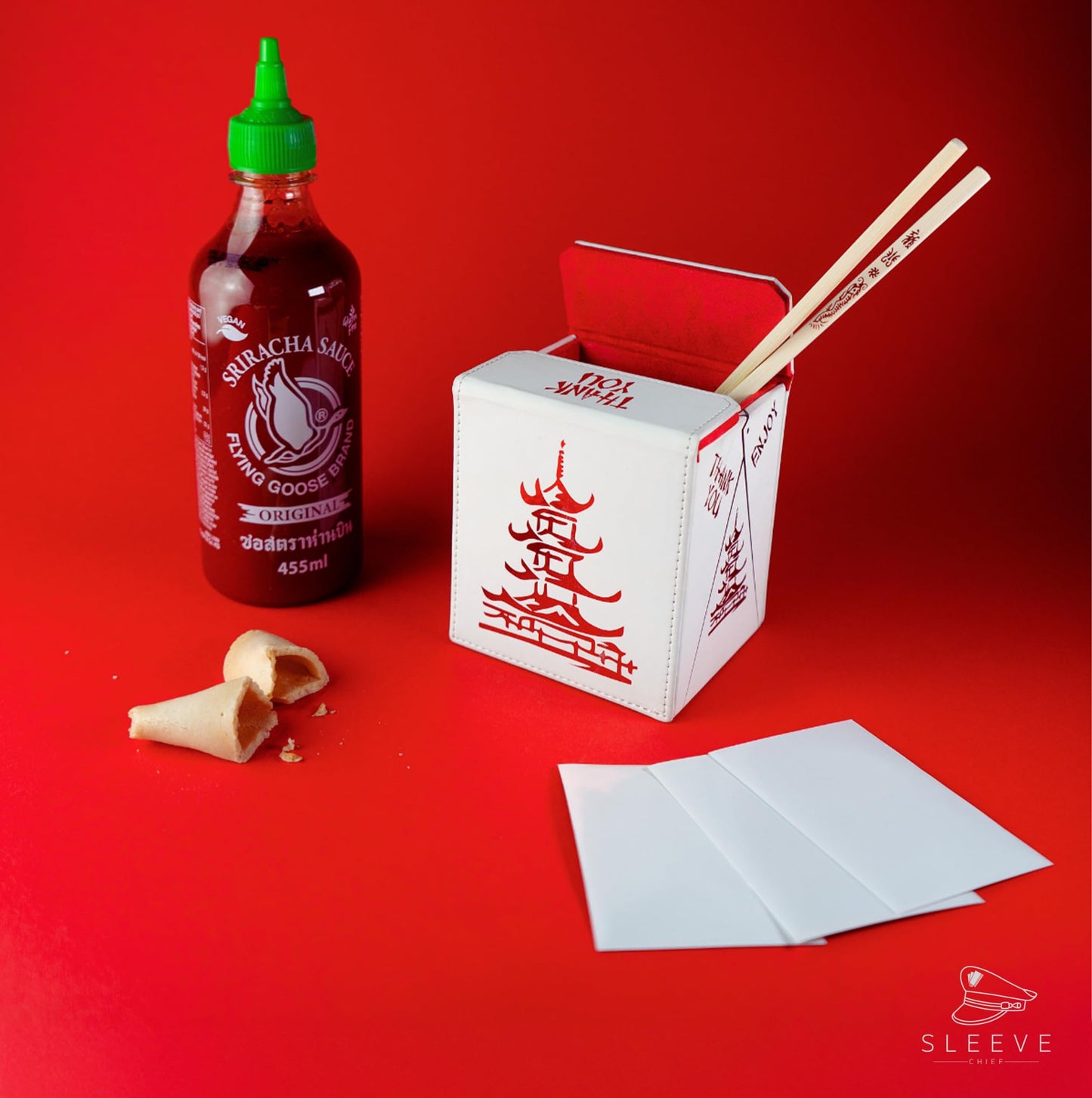 SleeveChief - China To Go! Trading Card Deck Box | vegan leather & Holo Design | MTG commander deck box & for ALL other trading