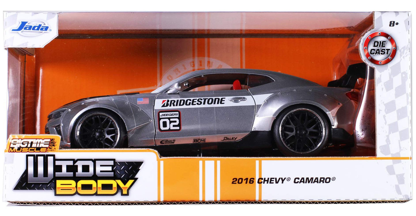 Jada Toys Bigtime Muscle 1:24 2016 Chevy Camaro Ss Widebody Die-Cast Car Silver, Toys For Kids And Adults