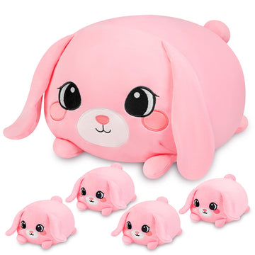 YIIQUWEN Pink Bunny Plush, Rabbit Mommy Stuffed Animal Set with 4 Baby Bunnies, Soft Stuffed Toy Pillow, Cute Birthday for Kids 