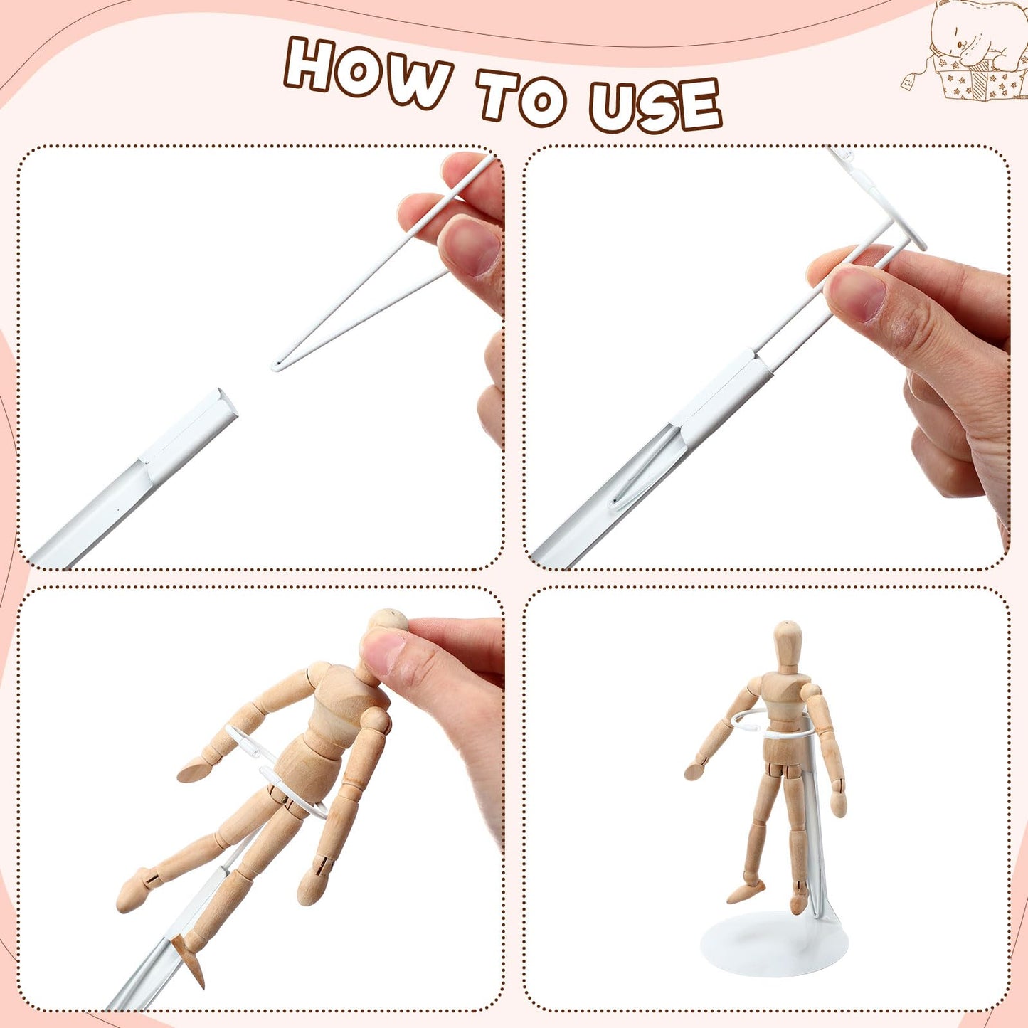 Yaocom 12 Pcs Doll Stand Action Figure Stands With Expandable Waist Wire For 8'' To 12'' Dolls And Action Figure(White)