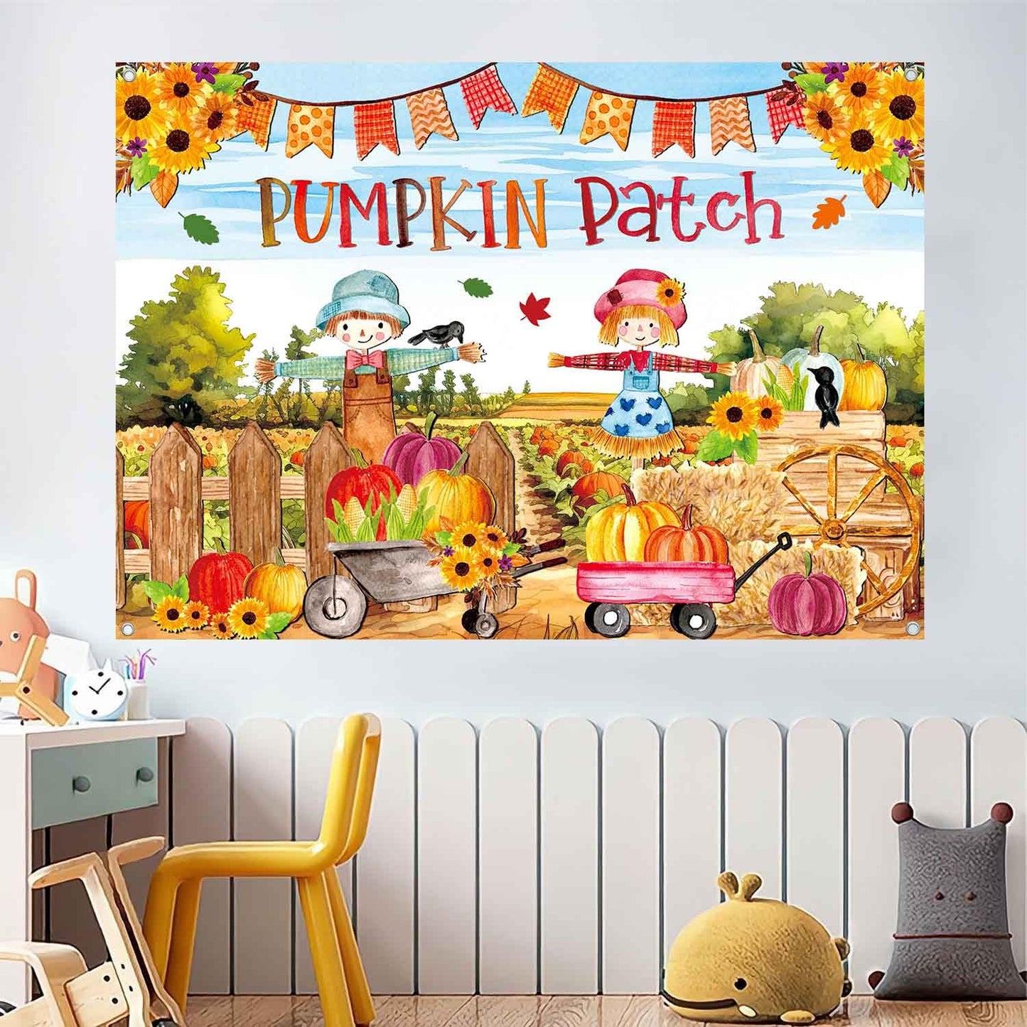 LDWLYW Fall Pumpkin Patch Backdrop Banner Fall Thanksgiving Party Decorations Large Autumn Harvest Farm Pumpkin Photography Back