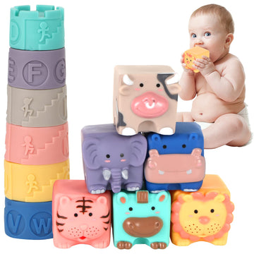 Baby Blocks&Balls 6 To 12 Months And Up Soft Building Stacking Block 18Pack,Stackingtoys For Toddlers, Sensory Montessori Teethi