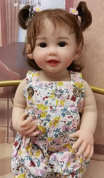 TERABITHIA 22 Inches Cute Lifelike Happy as Can be Reborn Baby Doll Crafted in Full Body Silicone Vinyl Anatomically Correct Realistic Smiling with Teeth Newborn Toddler Dolls Washable Girl WW01379-b